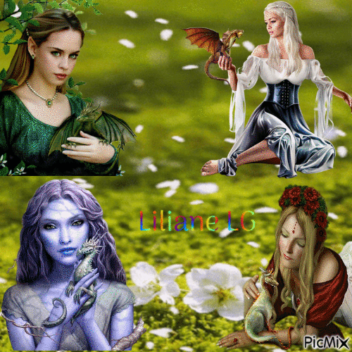 femmes et leurs jeunes dragons ♥♥♥♥♥ - Δωρεάν κινούμενο GIF