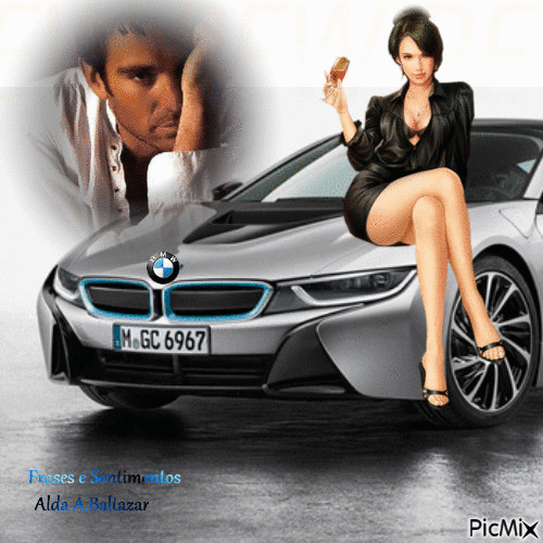 Le couple et la voiture BMW - Free animated GIF