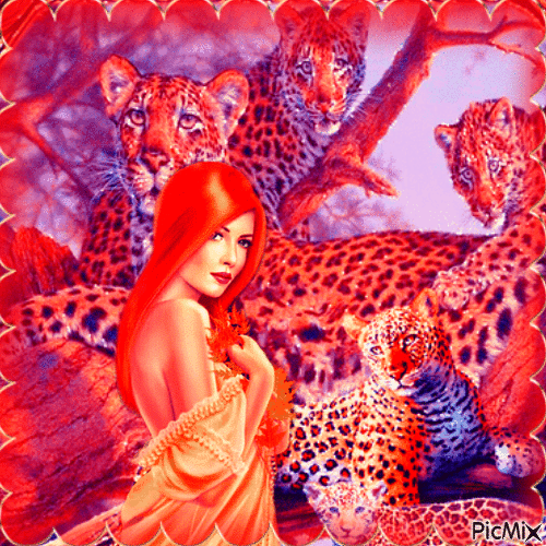 Femme et léopard - GIF animé gratuit
