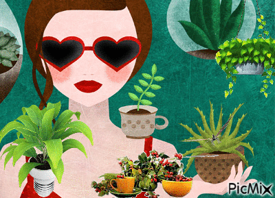 Mujer en jardín - Gratis animerad GIF