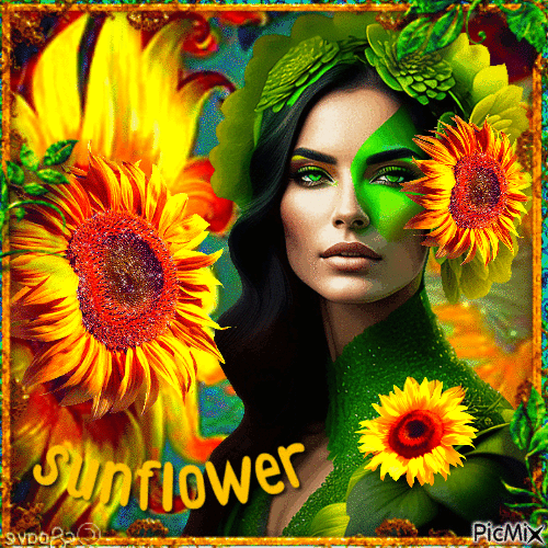 Woman, sunflowers - fantasy - Бесплатни анимирани ГИФ