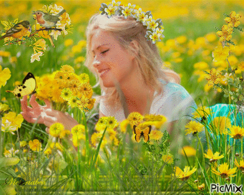 Fleurs jaunes - GIF animado grátis