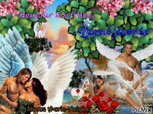 bonne journée les filles ,au pays des anges amoureux - Bezmaksas animēts GIF