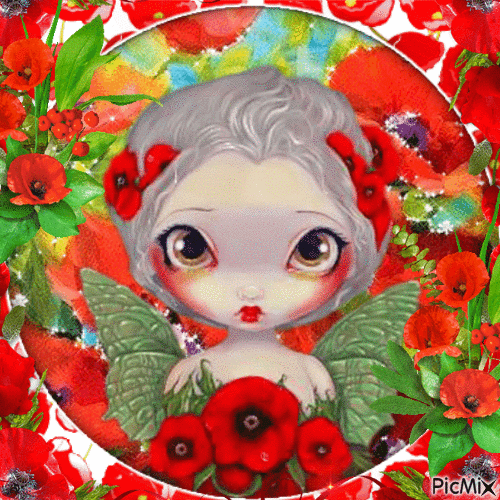 WOMAN AND POPPIES - Free animated GIF