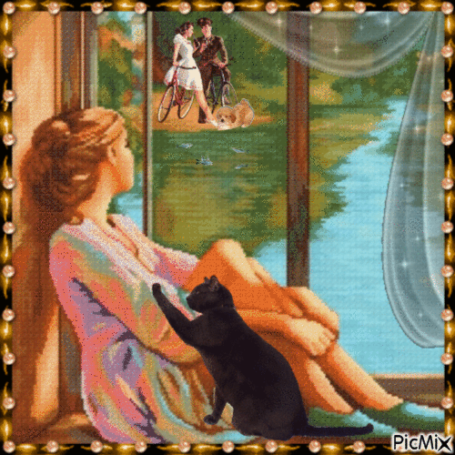 Девушка у окна - Bezmaksas animēts GIF