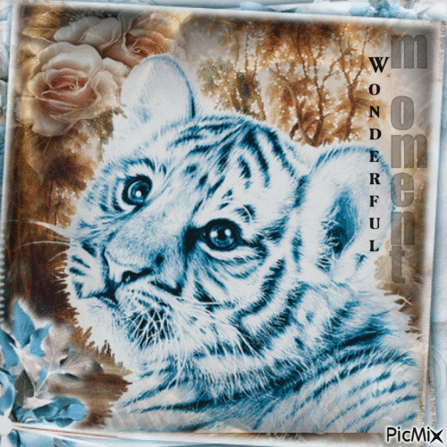 Fantasy Tiger in Blau- und Brauntönen - Free animated GIF