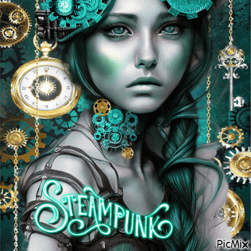 Gold and teal steampunk - Бесплатни анимирани ГИФ
