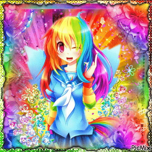 rainbow anime girl - Gratis animerad GIF