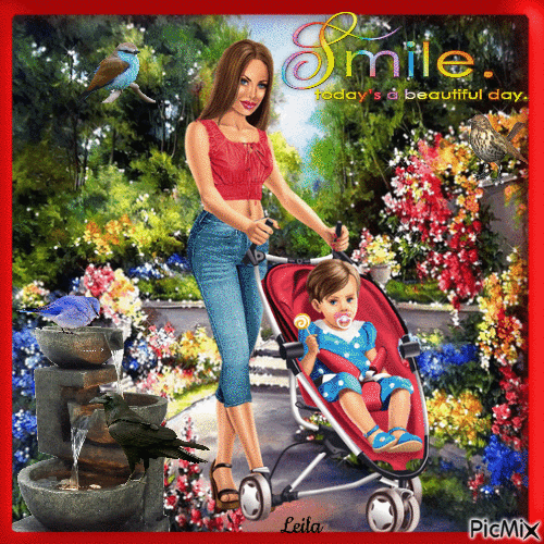 Smile todays is a beautiful day. Mother and child - Animovaný GIF zadarmo
