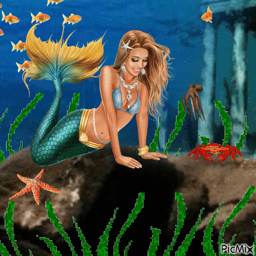 Mermaid and sea friends - Animovaný GIF zadarmo
