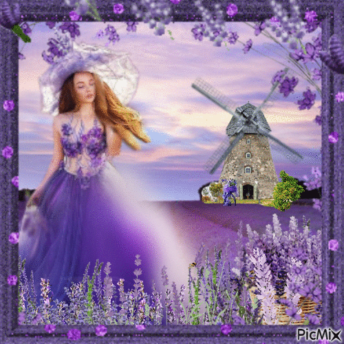 Woman in a lavender field - Бесплатный анимированный гифка