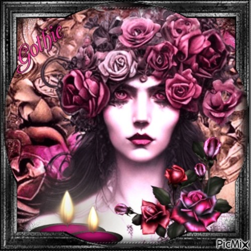 Portrait gothique avec des roses - png ฟรี