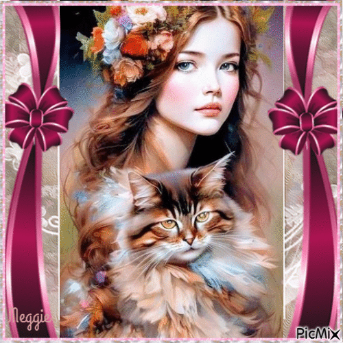 girl with cat - Δωρεάν κινούμενο GIF