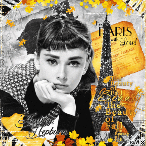 Audrey Hepburn in autumn in Paris - GIF animé gratuit