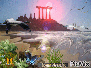 acropolis,sounio,Greece,Hellas, original backgrounds, painting,digital art by tonydanis - Free animated GIF