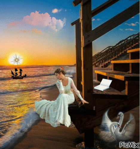 La rêveuse au coucher d soleil - Free animated GIF