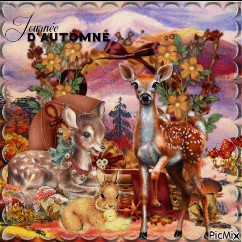 cerf et Lapin d'Automne - Free animated GIF