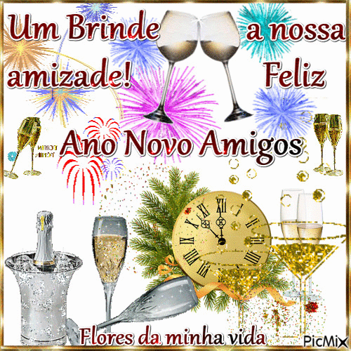 Um Brinde a nossa amizade!Feliz Ano Novo Amigos - Бесплатни анимирани ГИФ