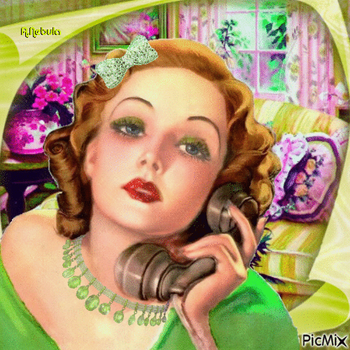 A vintage woman talking on the phone/contest - Gratis animeret GIF