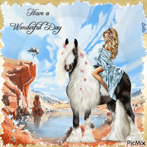 Have a wonderful day. Woman on a horse - Animovaný GIF zadarmo