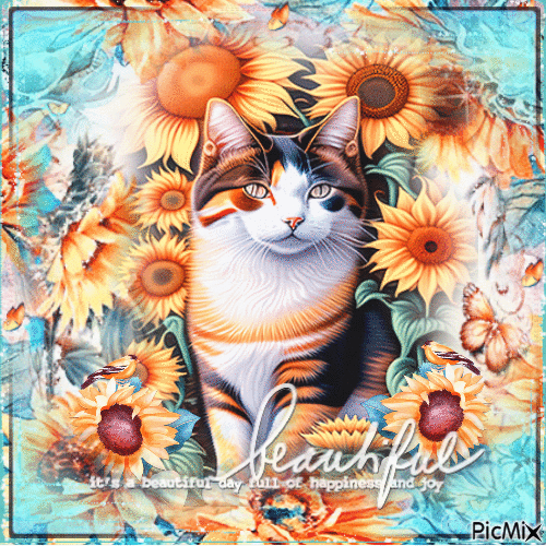 Sunflowers animals cat - Бесплатный анимированный гифка