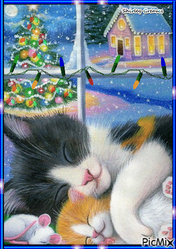 Sleepy Christmas cats - Bezmaksas animēts GIF