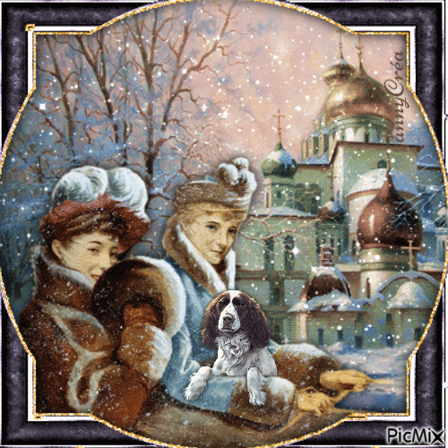 Promenade sous la neige Vintage - GIF animado grátis