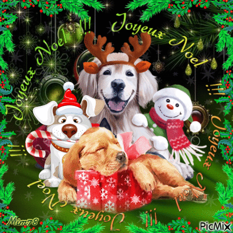 Joyeux Noël avec des chiens - Gratis animerad GIF