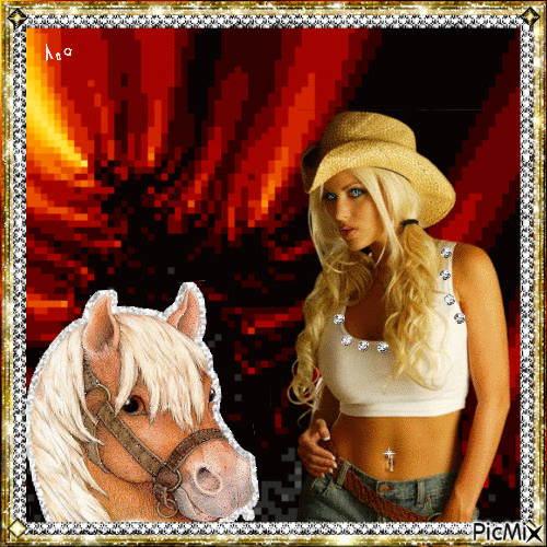 A dama e o cavalinho - GIF animado grátis