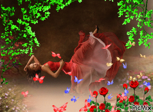 donna con farfalle - Animovaný GIF zadarmo