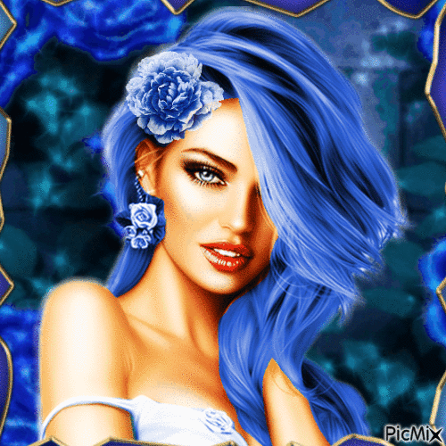 Femme cheveux bleus - Безплатен анимиран GIF