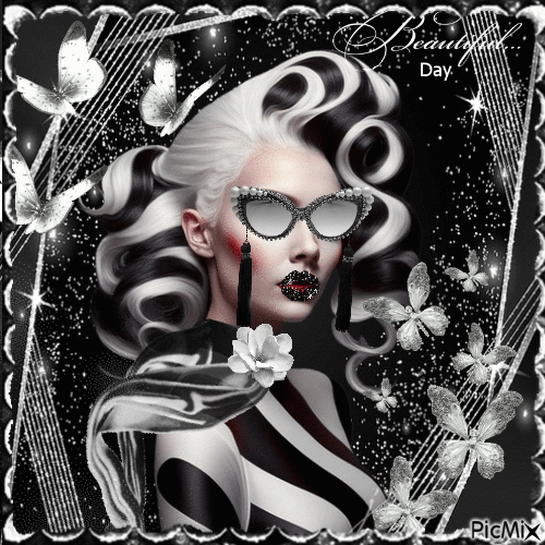 Mujer con cabello blanco y negro - 無料のアニメーション GIF