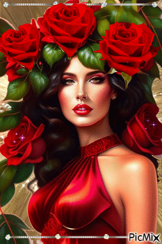 Portret z różami - Gratis animeret GIF