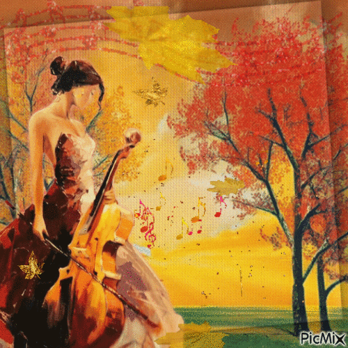 Musique et feuilles d'automne. - Animovaný GIF zadarmo