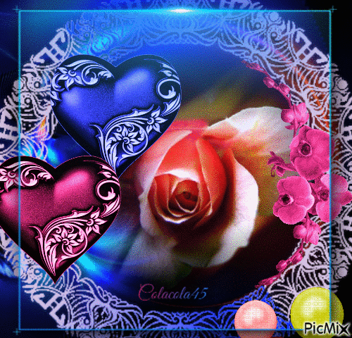 růže a srdce - GIF animé gratuit