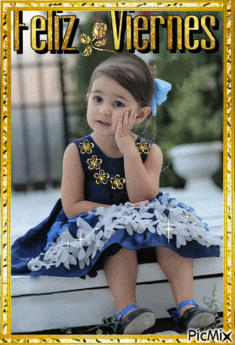 Niña sentada vestida de azul - Безплатен анимиран GIF