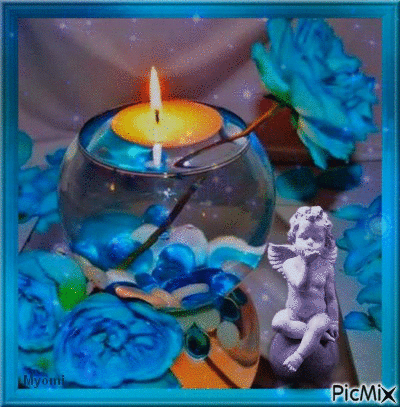 Bougie et roses bleues - GIF animé gratuit