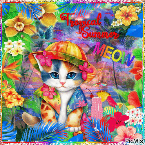 Tropical Summer Cat - Free animated GIF