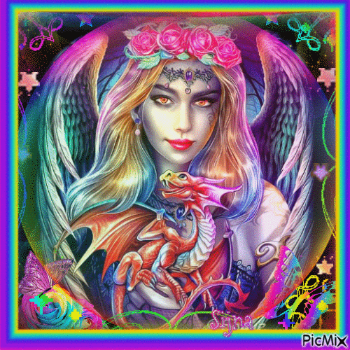 Rainbow - Dragon - Woman - Fantasy - Δωρεάν κινούμενο GIF