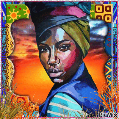watercolor african woman - Free animated GIF