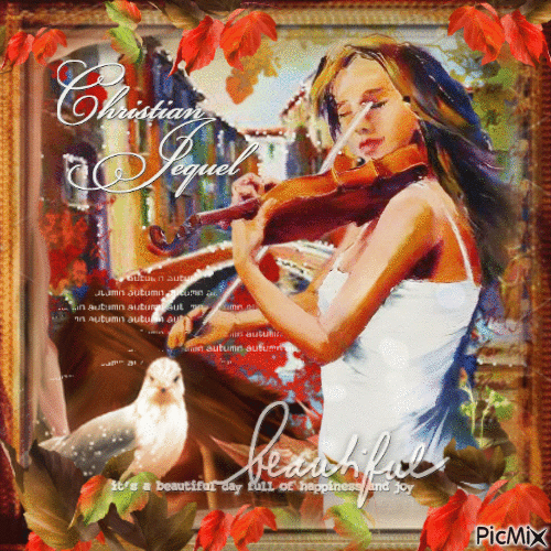 Christian Jequel woman violin autumn - Δωρεάν κινούμενο GIF