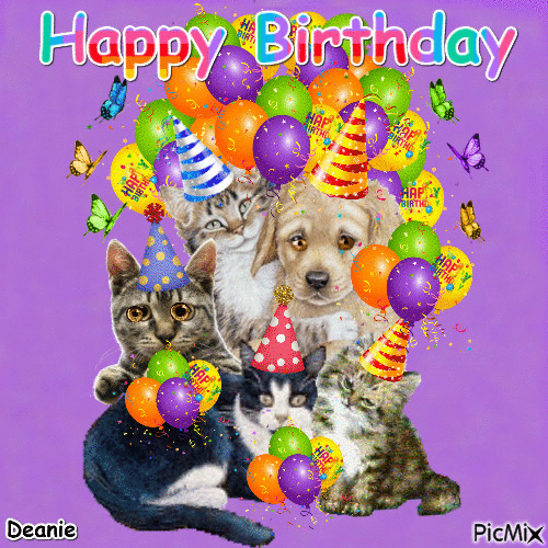 Happy Birthday with Puppy, & Kittens - Free animated GIF - PicMix