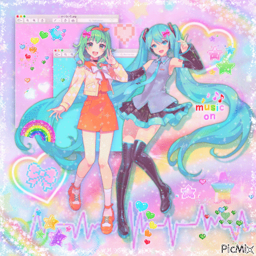 ☆ Rainbow Pastel Gumi & Miku ☆ - GIF animasi gratis