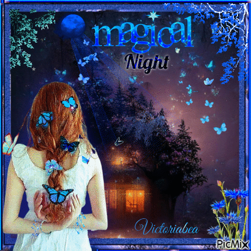 Magical blue night - GIF animé gratuit