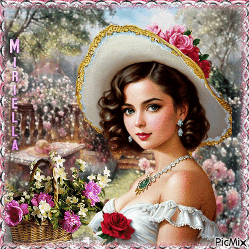 Contest!Femme avec un chapeau et une rose - Безплатен анимиран GIF