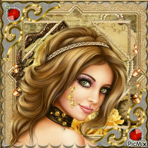 visage de femme en doré marron - Безплатен анимиран GIF