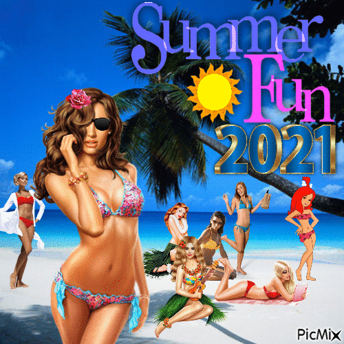Cute girls Summer Fun 2021 - Gratis animeret GIF