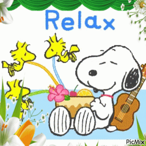 Snoopy écoute le printemps - Бесплатный анимированный гифка