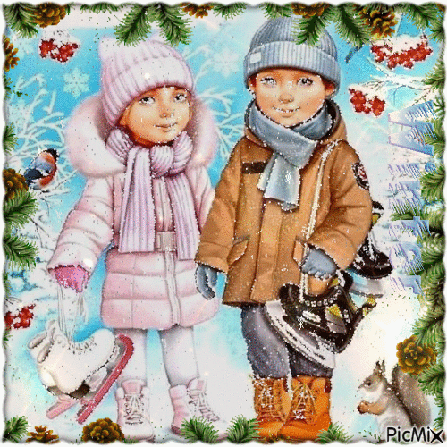 Kinder im Winter - Бесплатни анимирани ГИФ