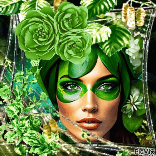 Femme fantasie vert - Gratis animeret GIF